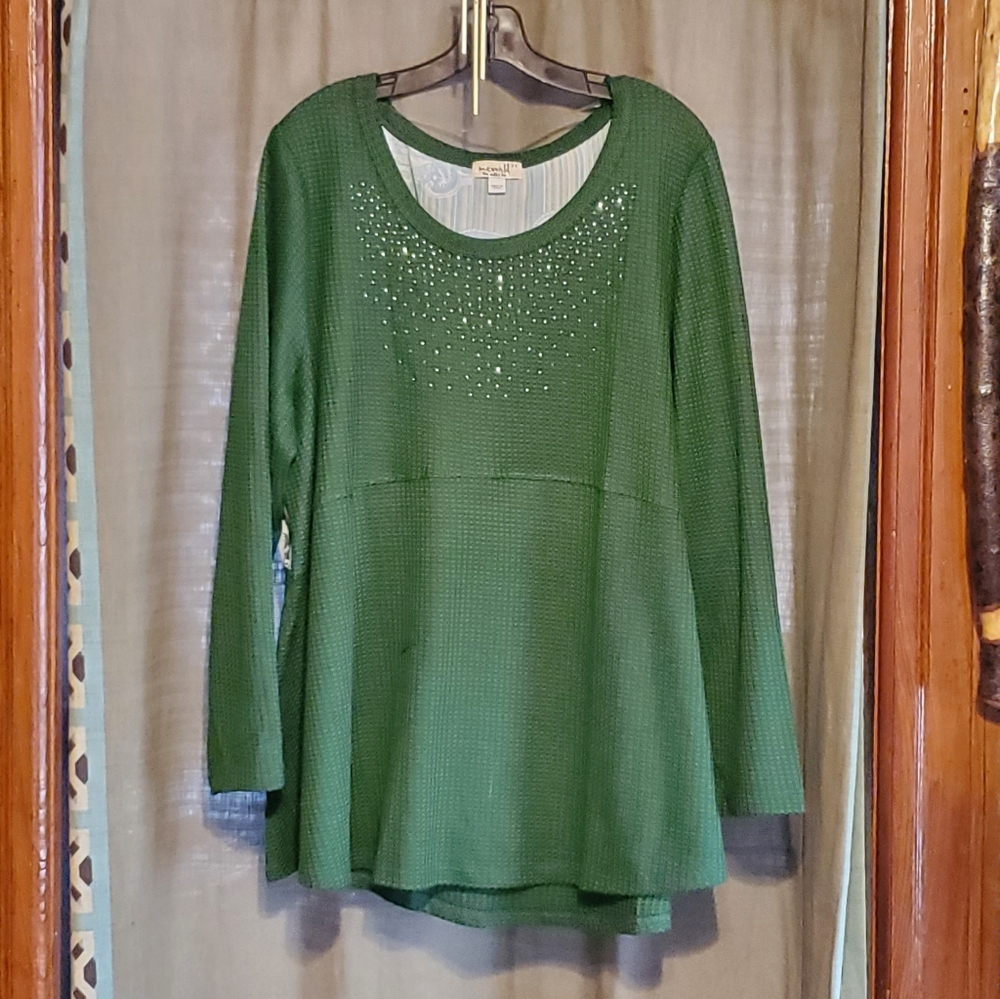Beautiful Green & Paisley Blouse Size 3X